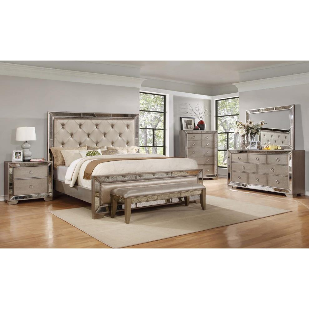 Ava Mirrored Silver Bronzed 5-Piece Bedroom Set
