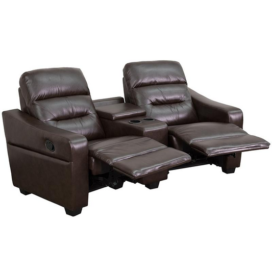 Futura Series 2-Seat Reclining Brown LeatherSoft Theater Seating Unit with Cup Holders