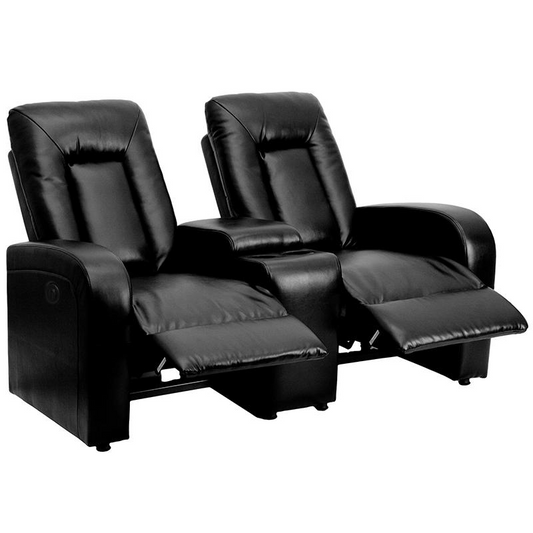 Eclipse Series 2-Seat Push Button Motorized Reclining Black LeatherSoft Theater Seating Unit with Cup Holders