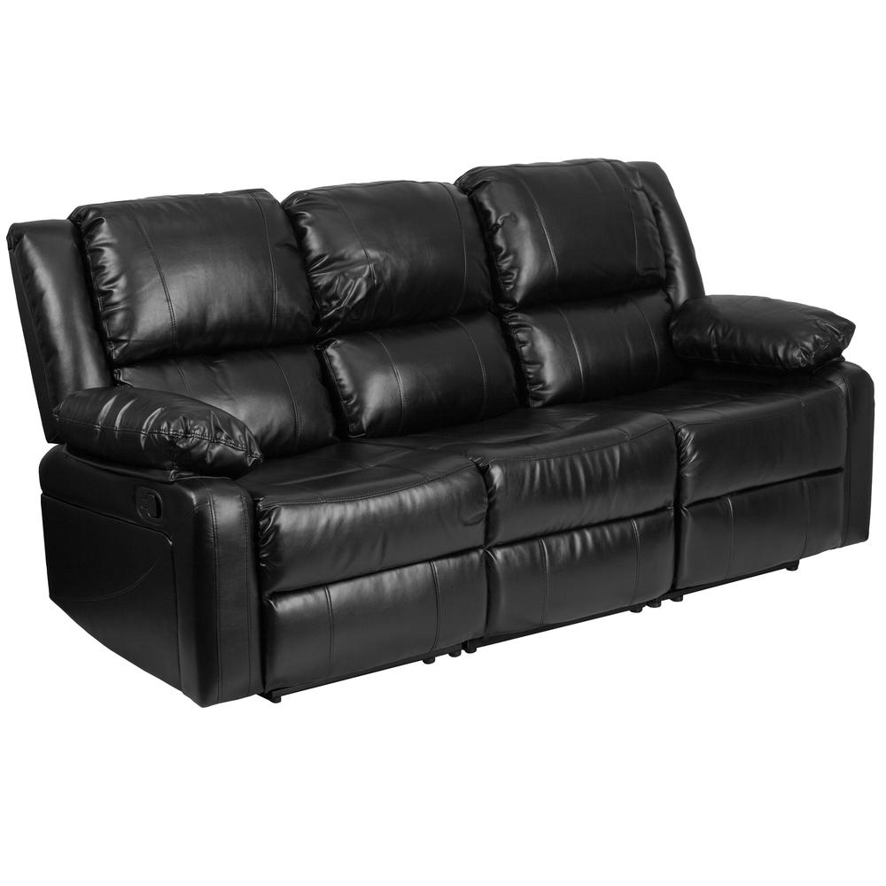 Harmony Series Black LeatherSoft Sofa with Two Built-In Recliners