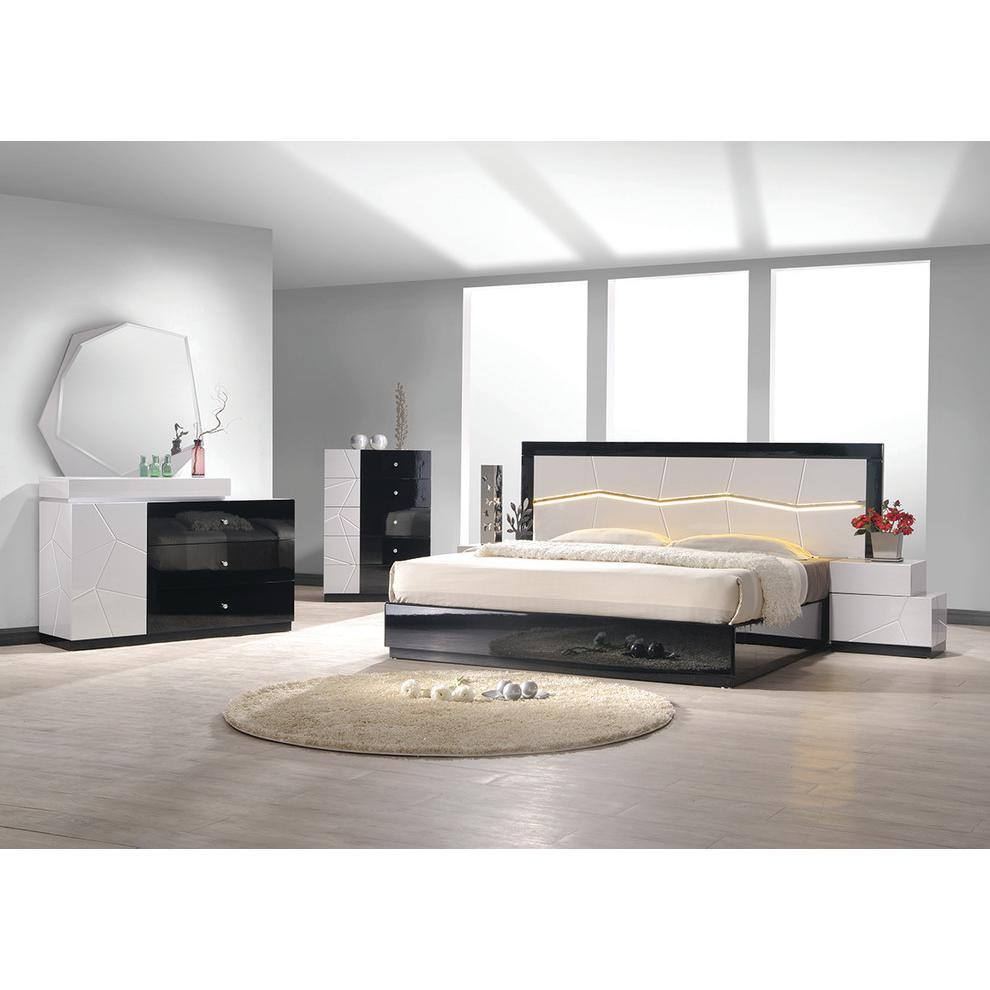 Berlin Modern White and Black Platform 5-Piece Bedroom Set w/ LED Light Cal King Set