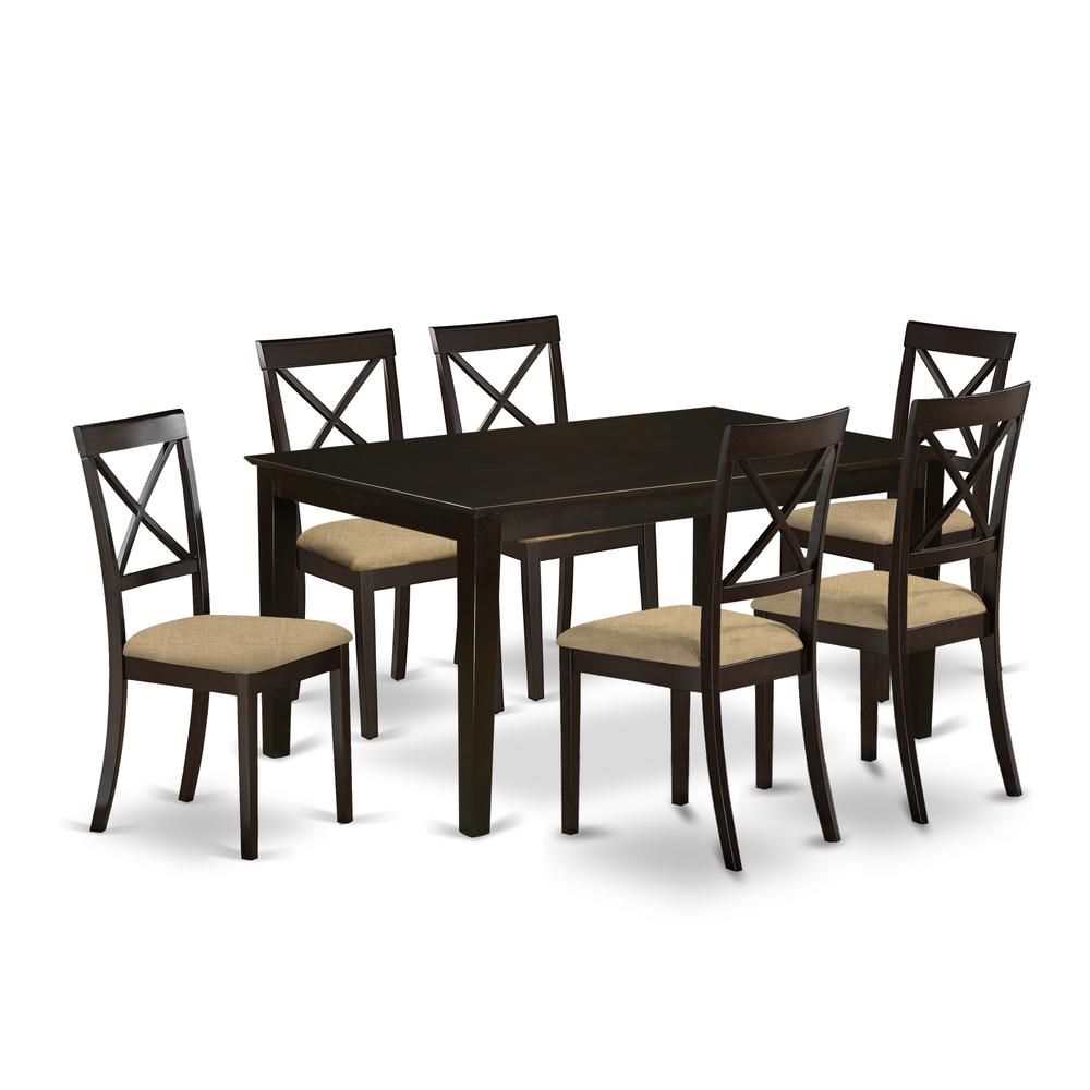 CABO7S-CAP-C 7 Pc Dining set-Dining Table and 6 Linen seat dining chairs