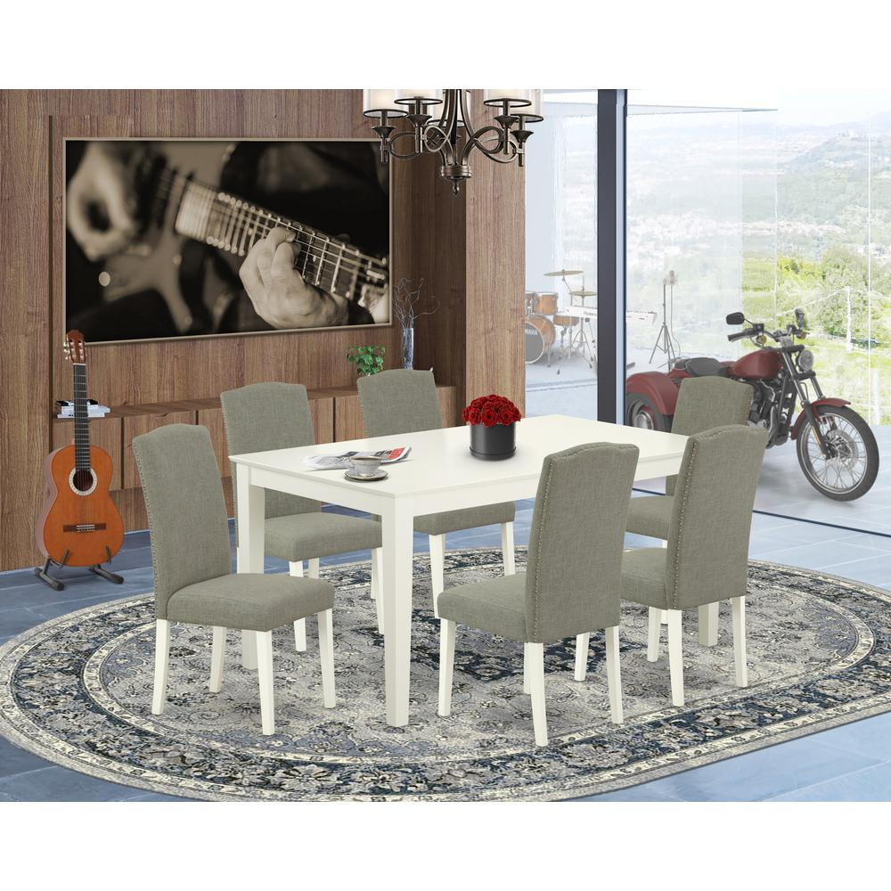 Dining Room Set Linen White, CAEN7-LWH-06