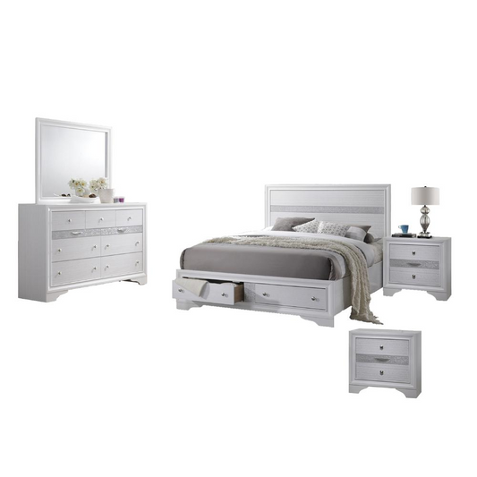 Catherine White 5 Piece Bedroom Set with extra Nightstand, Full