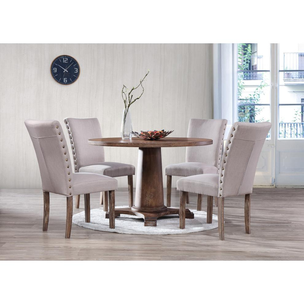 Carey Antique-Style Natural Oak Round Dining Table