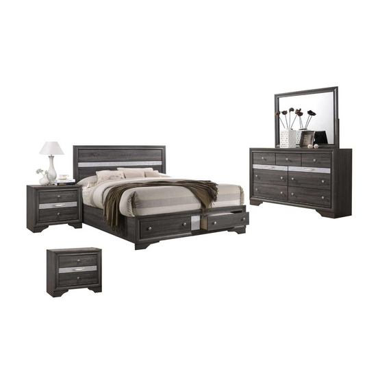 David Gray 5pc Bed Set, two Nightstands - Queen