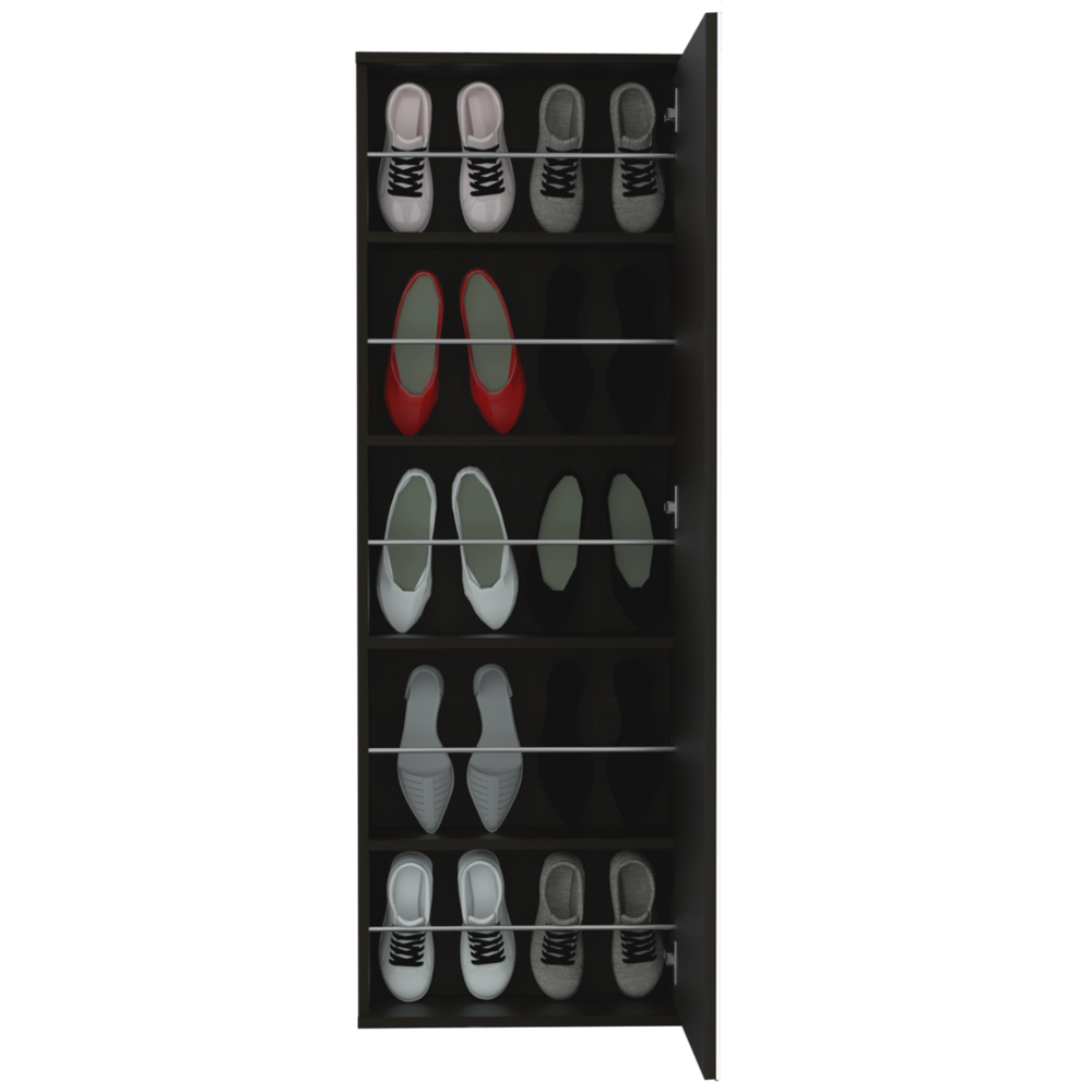 Seul Wall Mounted Shoe Rack With Mirror Black Wengue