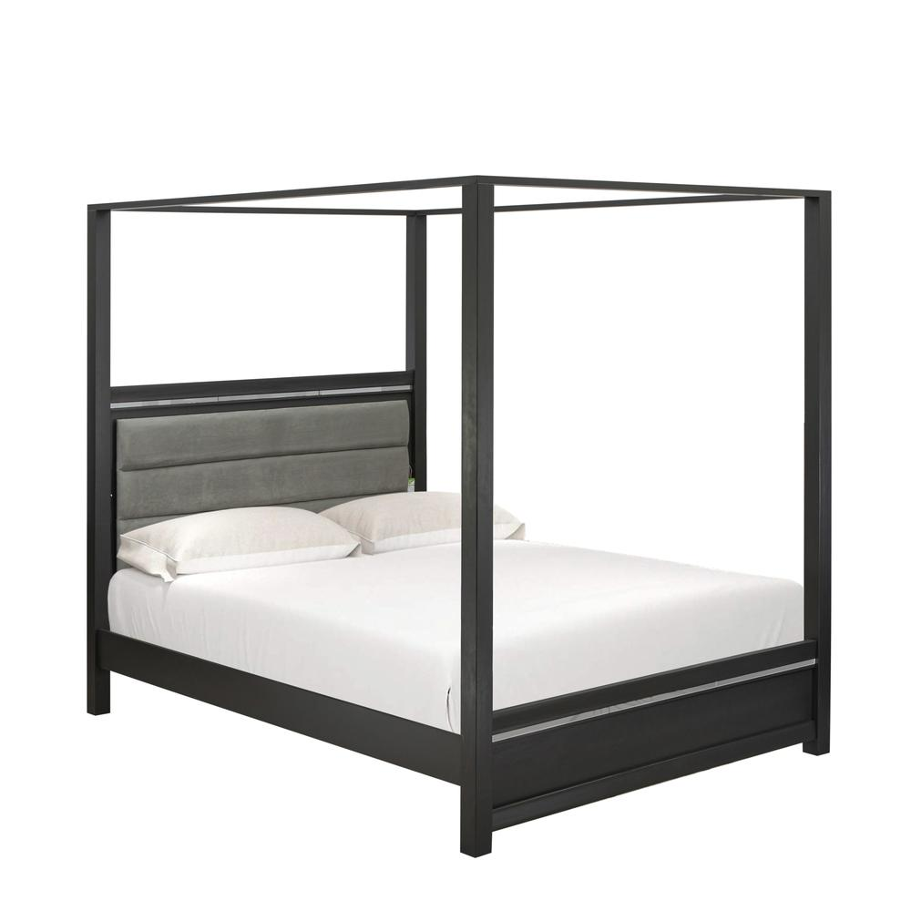 East West Furniture DE20-Q1NDM0 4-Piece Denali bedroom set - A Modern Bed Frame, Small Nightstand, Rectangular Mirror, and a Bedroom Dresser - brushed gray Finish