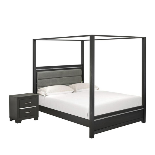 East West Furniture DE20-Q1N000 2-Piece Denali Modern Bedroom Set - A Queen Bed Frame and 1 Bedroom Nightstand - brushed gray Finish