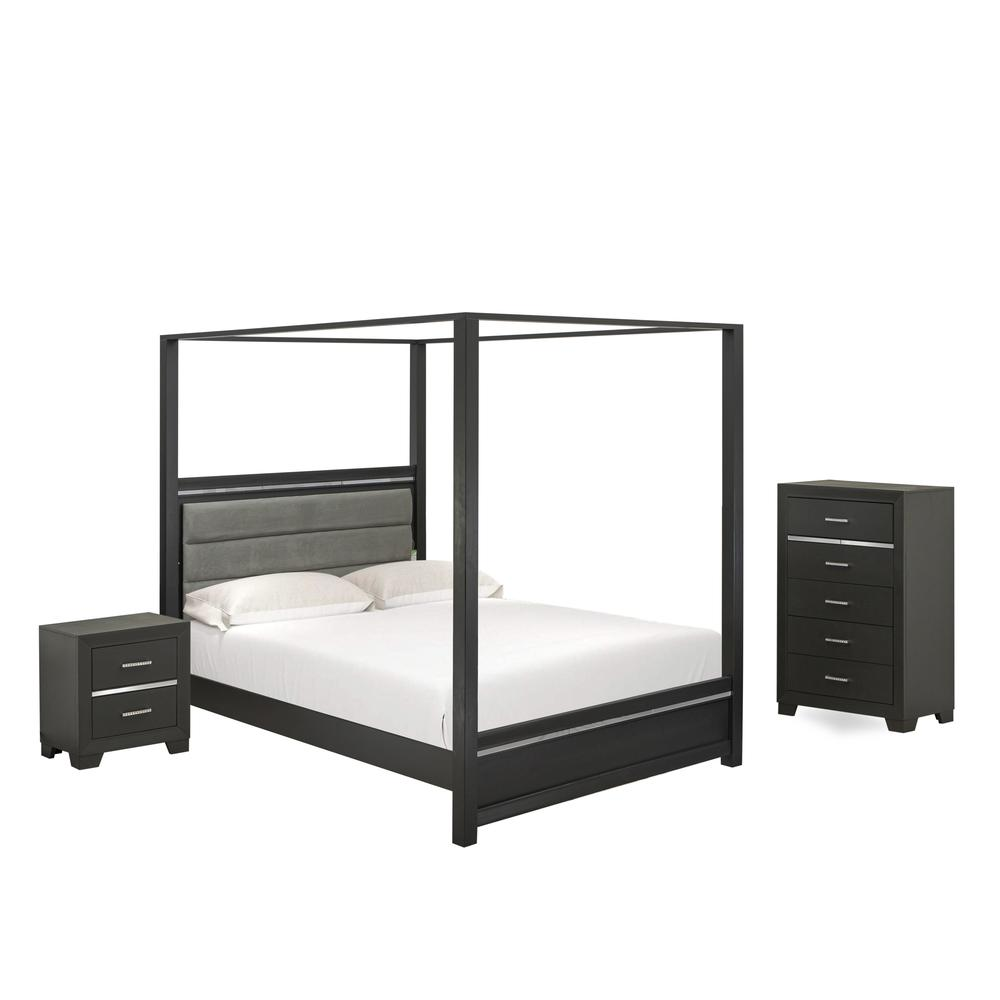 East West Furniture DE20-Q1N00C 3-Piece Denali Modern Queen size bedroom set with a Bed Frame, Night Stand, and a Mid Century Bedroom Chest for any bedroom - brushed gray Finish