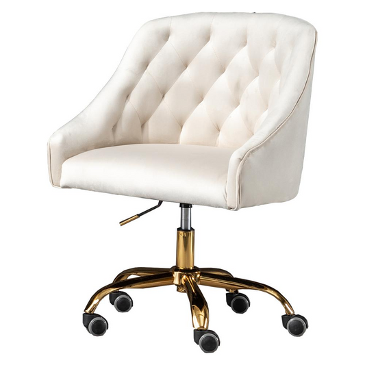 Cream Velvet Swivel Task Chair with Gold Base