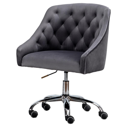 Dark Gray Velvet Swivel Task Chair with Silver Base