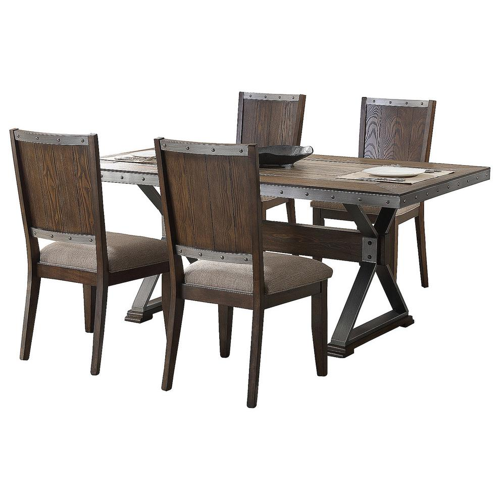 Dark Oak With Marble Center Top 5-Piece Rectangular Dining Set