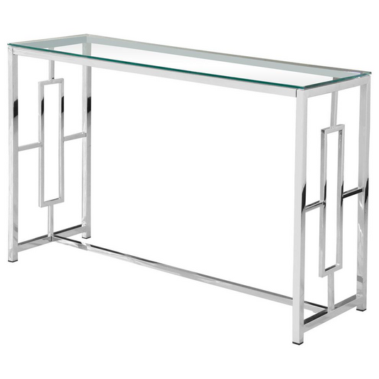 Silver Stainless Steel Glass Sofa Table