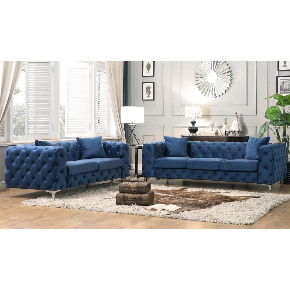 Nigel Blue Velvet 2 Piece Sofa Set