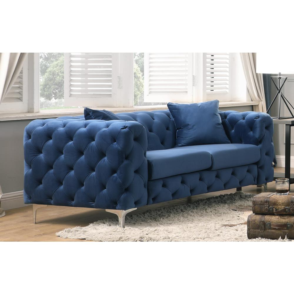 Nigel Blue Velvet 2 Piece Sofa Set