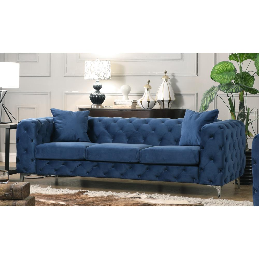 Nigel Blue Velvet 2 Piece Sofa Set