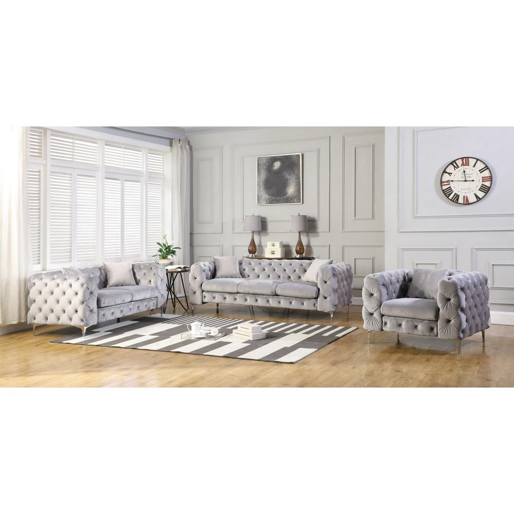 Nigel Grey Velvet 3 Piece Sofa Set