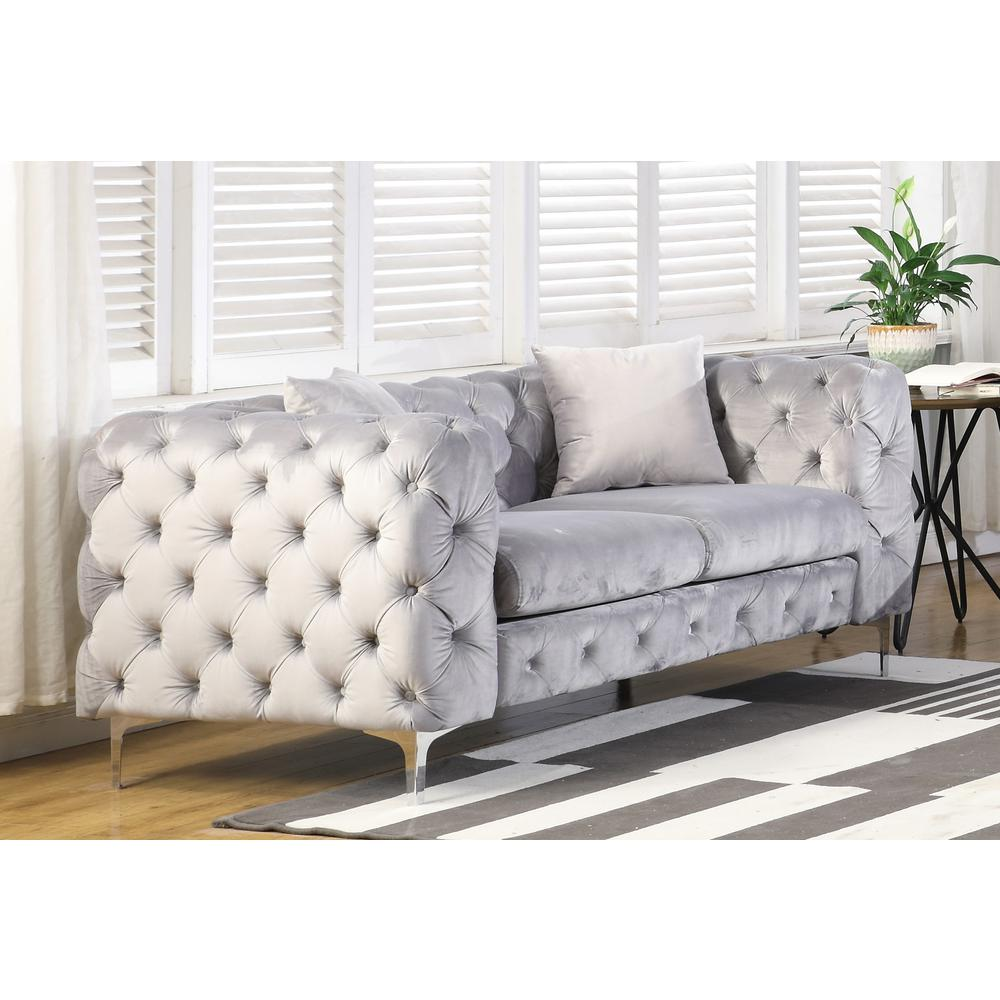 Nigel Grey Velvet 3 Piece Sofa Set