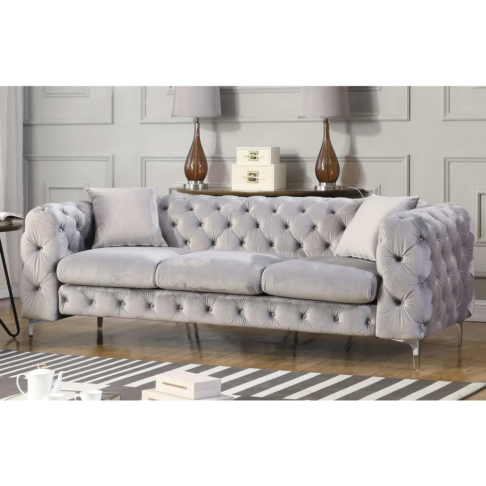 Nigel Grey Velvet 3 Piece Sofa Set