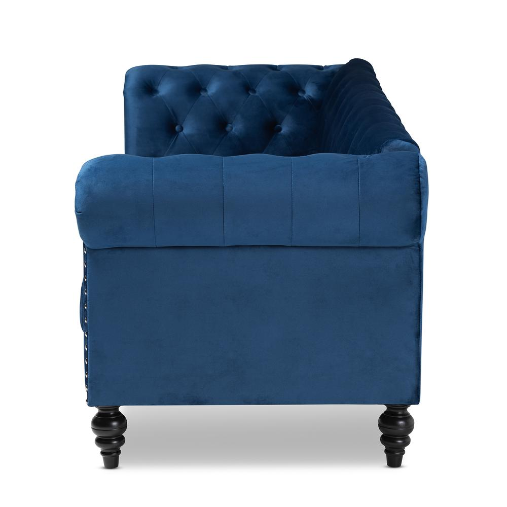 Baxton Studio Emma Traditional and Transitional Navy Blue Velvet Fabric Upholstered and Button Tufted Chesterfield Sofa