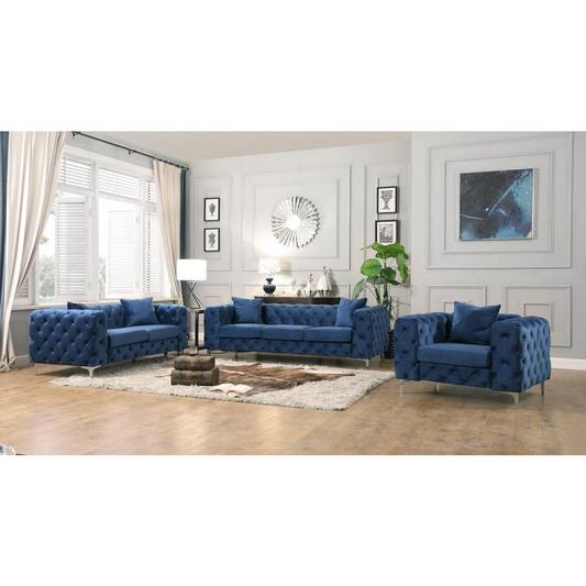 Nigel Blue Velvet 3 Piece Sofa Set