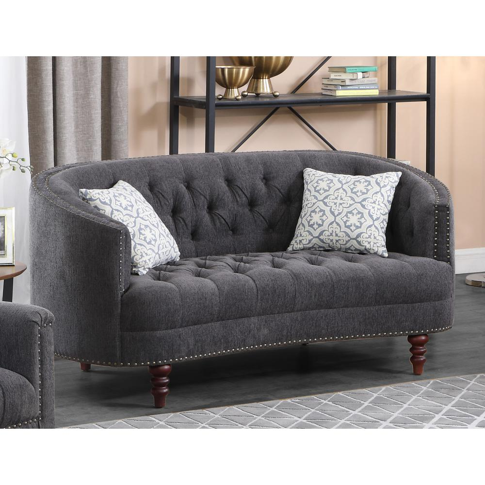 Carson Grey Linen w/ Nailheads Loveseat