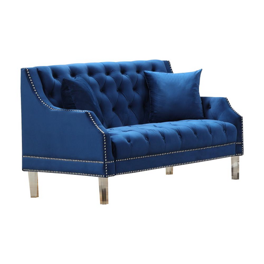 Tao Tufted Velvet with Acrylic Legs Loveseat in Blue