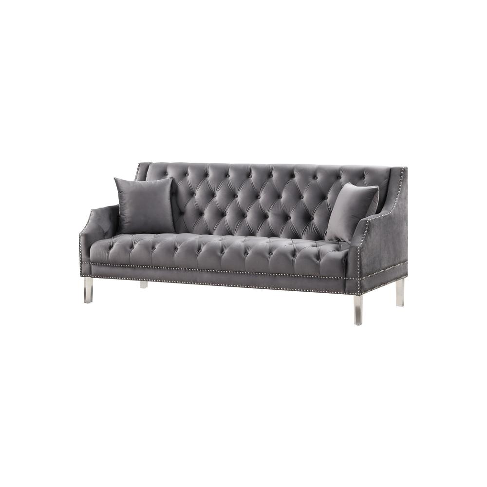 Tao Tufted Velvet with Acrylic Legs Sofa in Gray