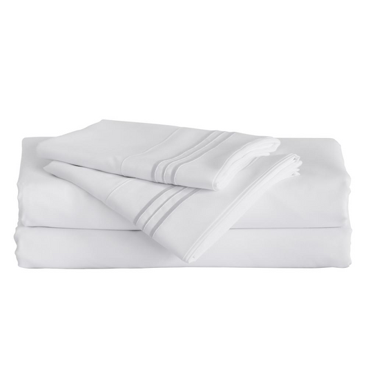 Furinno Angeland Vienne 4-Piece Microfiber Bed Sheet Set, Queen, White