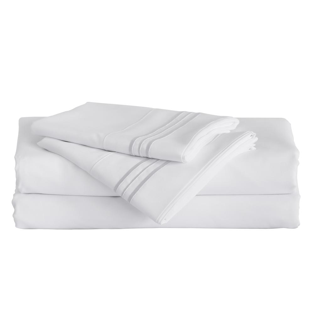 Furinno Angeland Vienne 4-Piece Microfiber Bed Sheet Set, California King, White