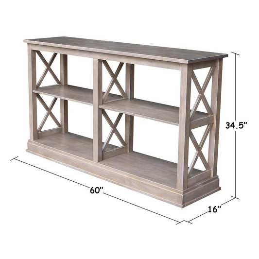 Hampton Sofa Server Table With Shelves, Washed Gray Taupe