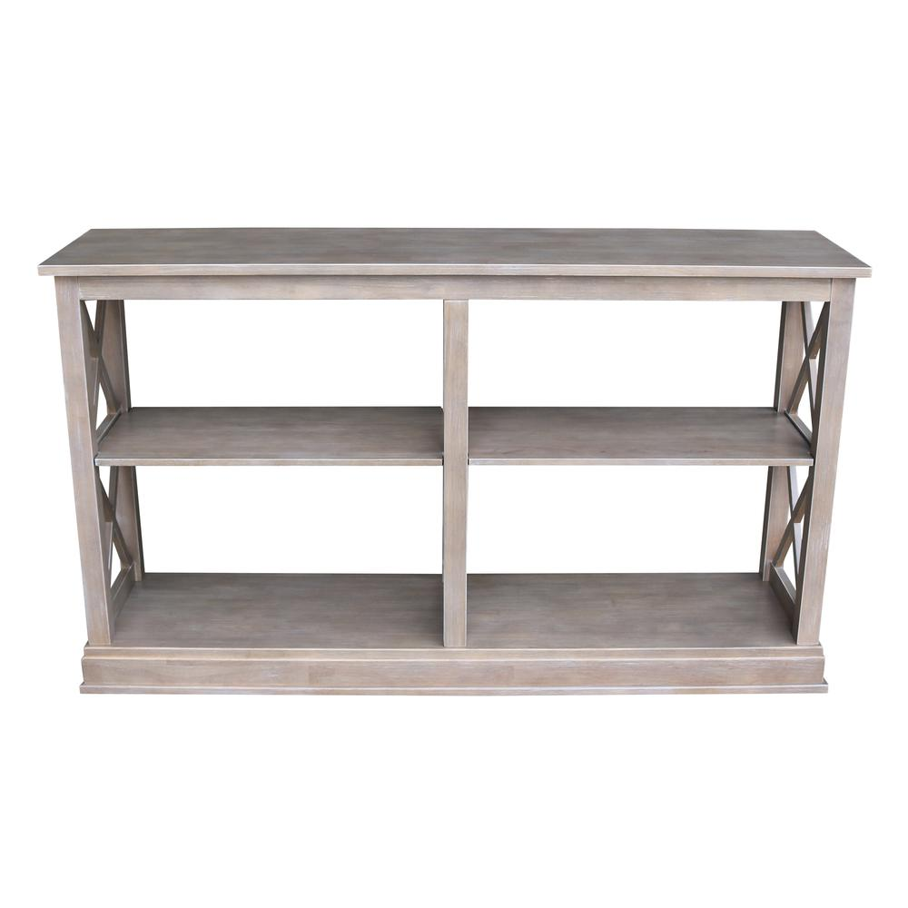 Hampton Sofa Server Table With Shelves, Washed Gray Taupe