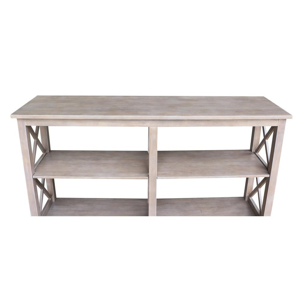 Hampton Sofa Server Table With Shelves, Washed Gray Taupe