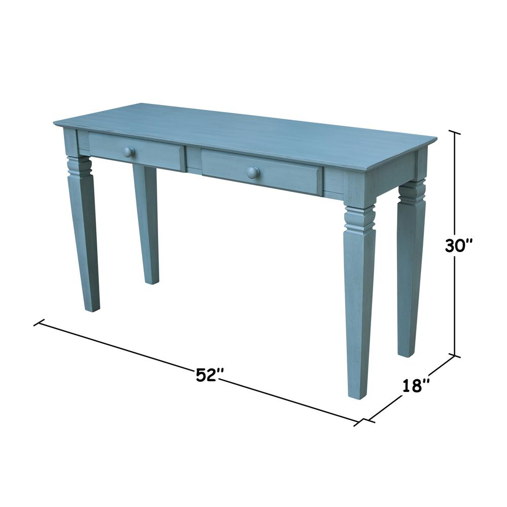 Java Console Table with 2 Drawers, Ocean blue - antique rubbed