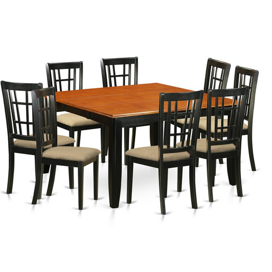 PFNI9-BCH-C 9 PC Dining room set-Dining Table and 8 Wood Dining Chairs