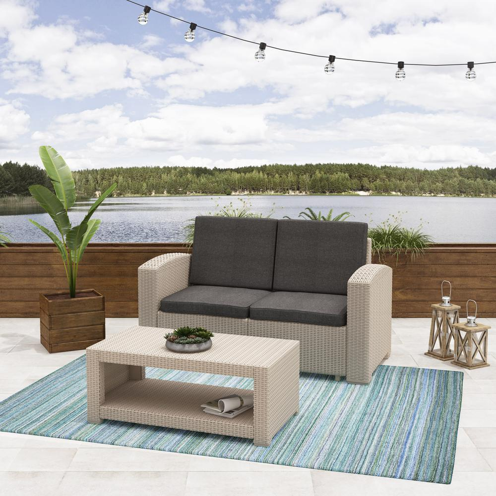 All-Weather Beige Loveseat Patio Set with Dark Grey Cushions