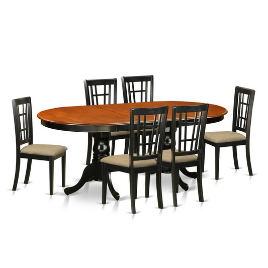 PLNI7-BCH-C 7 Pc Dining room set-Dining Table with 6 Wood Dining Chairs