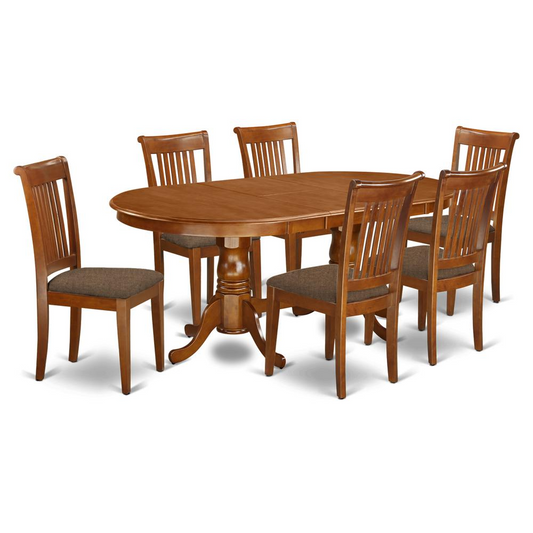 PLPO7-SBR-C 7 Pc formal Dining room set-Dining Table plus 6 Dining Chairs