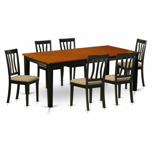 QUAN7-BCH-C 7 PC Dining set-Dining Table with 6 Wood Dining Chairs