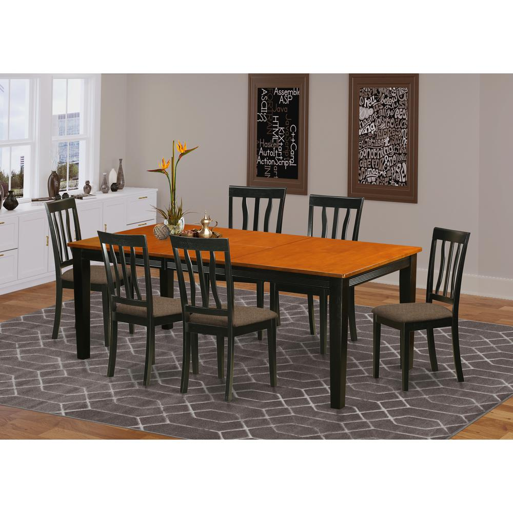 QUAN7-BCH-C 7 PC Dining set-Dining Table with 6 Wood Dining Chairs