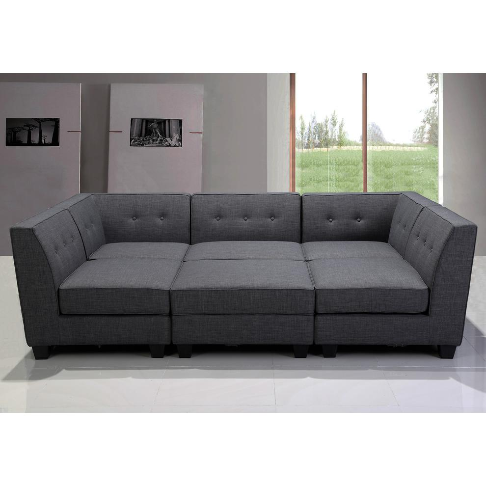 Crux 6-piece Modular Gray Fabric Living Room Sectional