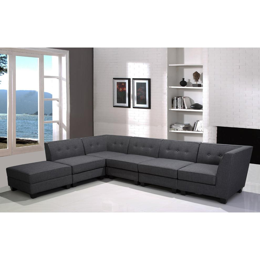 Crux 6-piece Modular Gray Fabric Living Room Sectional