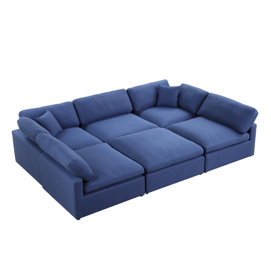 Remington 6-piece Blue Linen Modular Sectional