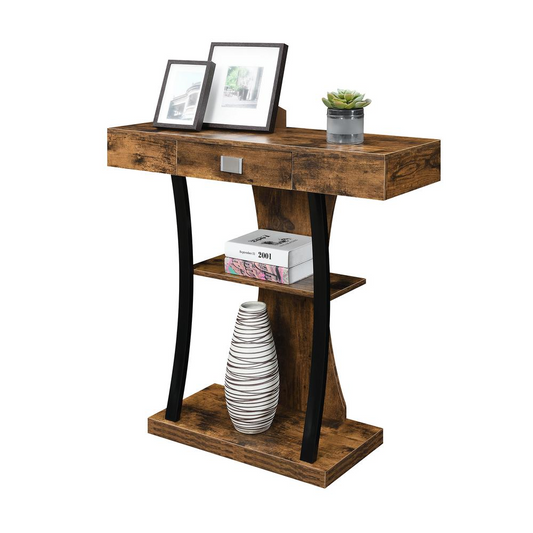 Newport 1 Drawer Harri Console Table with Shelves, Barnwood/Black