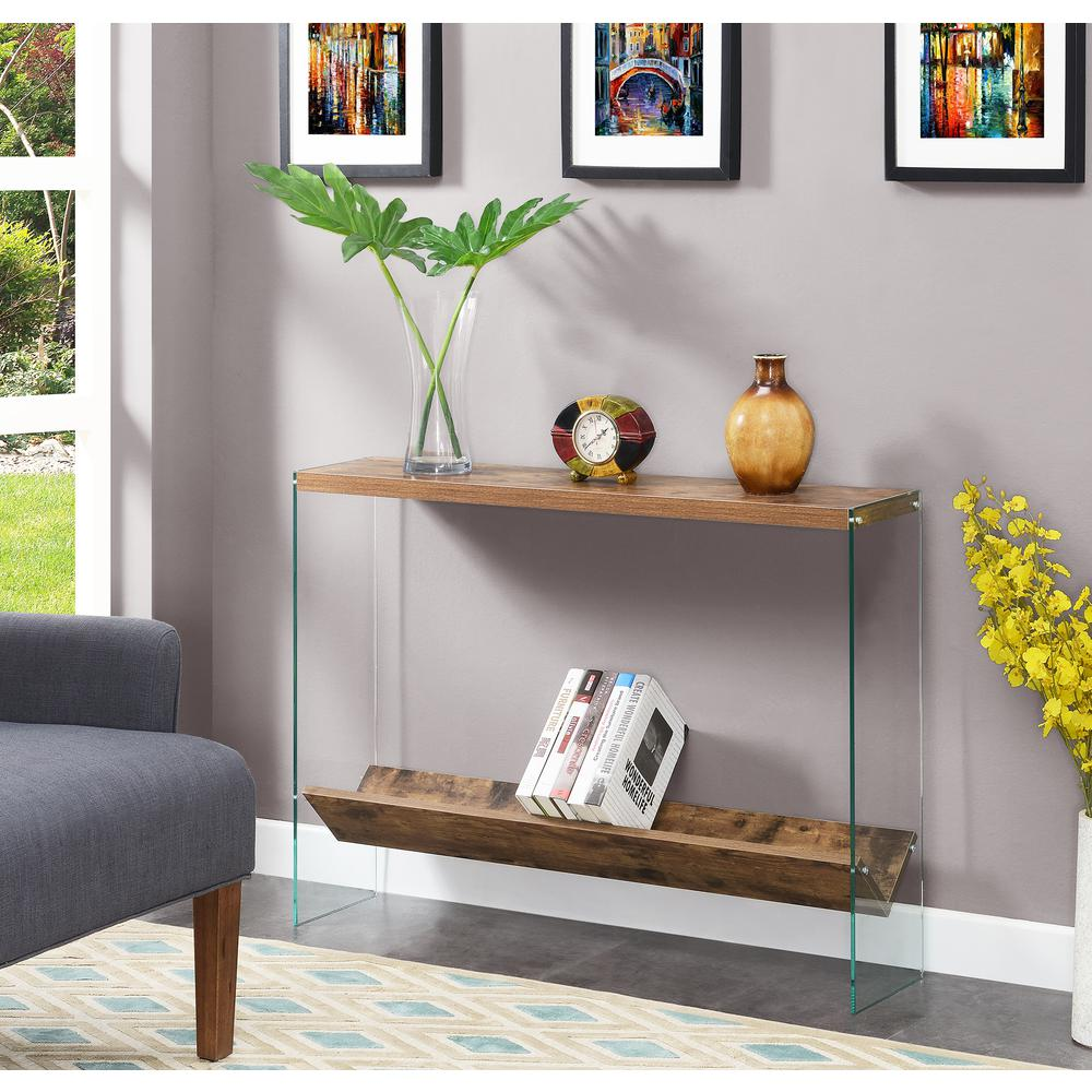 SoHo V Console Table w/ Shelf, Barnwood/Glass