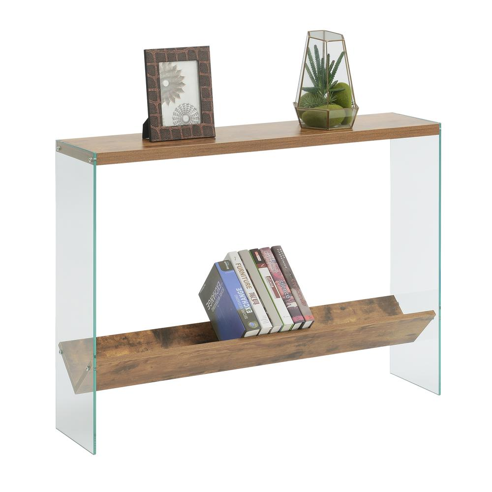 SoHo V Console Table w/ Shelf, Barnwood/Glass