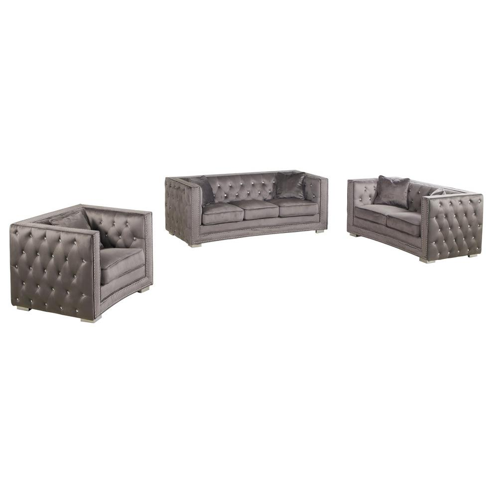 Ruby 3 Pieces Embellished Tufted Sofa & Loveseat