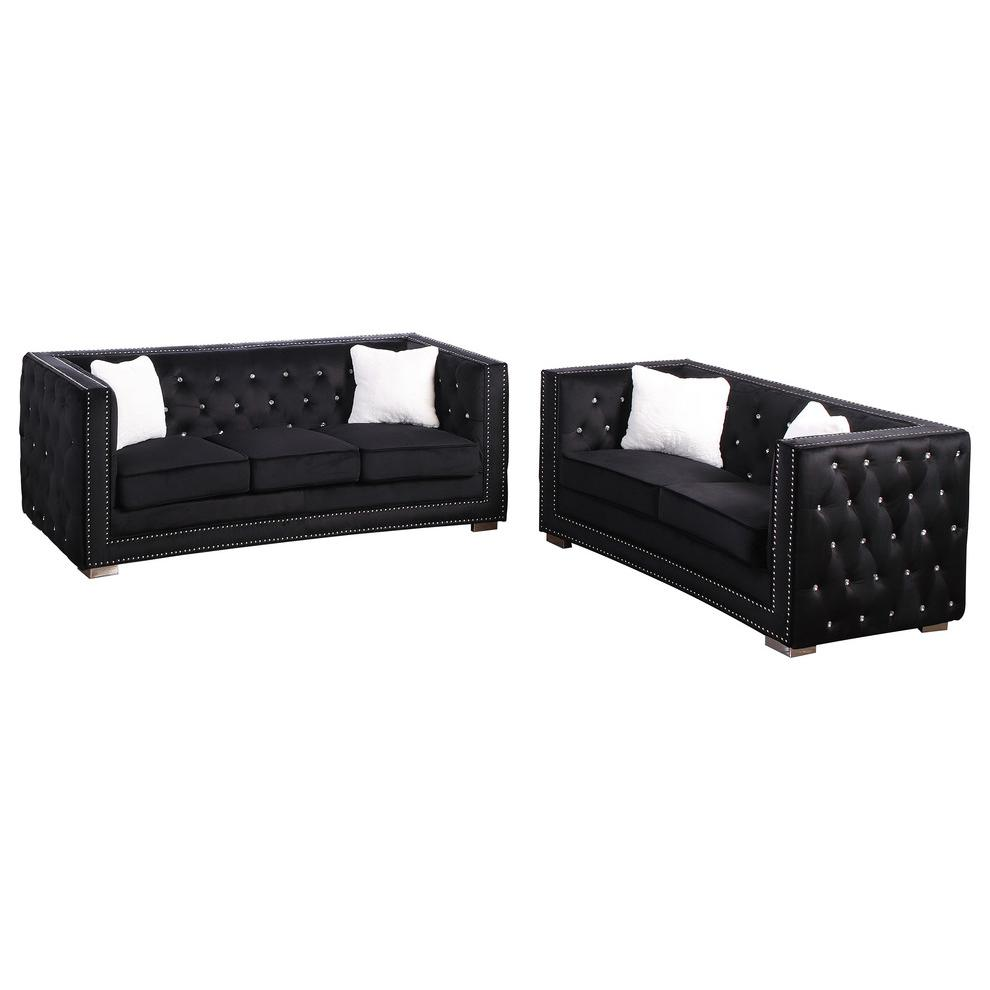 Ruby 2 Pieces Embellished Tufted Sofa & Loveseat