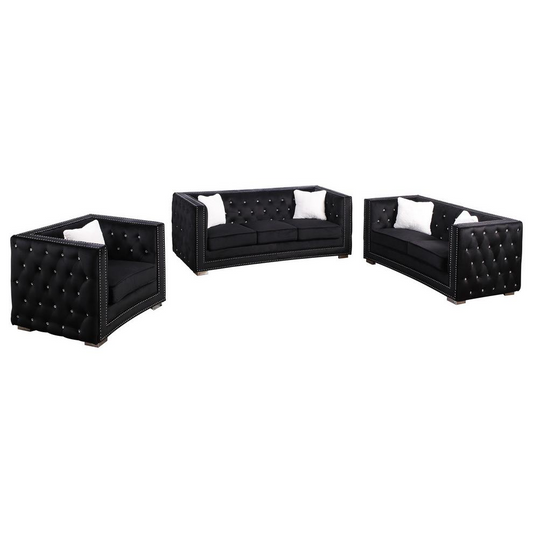 Ruby 3 Pieces Embellished Tufted Sofa & Loveseat